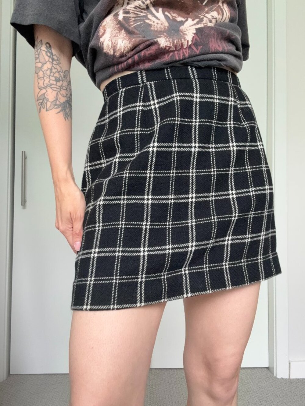 Casual Corner Annex Vintage Black & White Plaid Mini Skirt